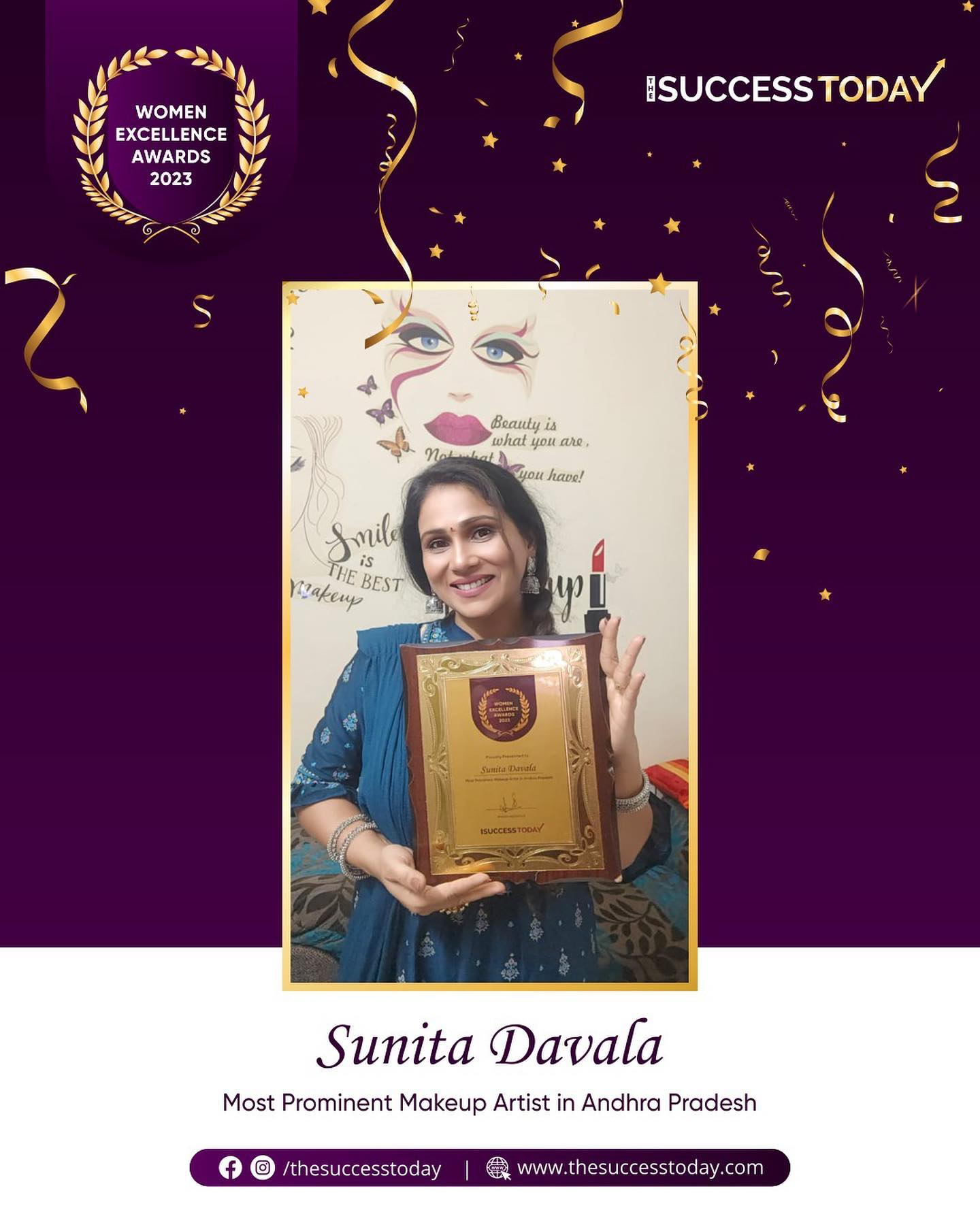 Sunita Davala - Most Prominent Makeup Artist in Andhra Pradesh - Women Excellence Award by The Success Today