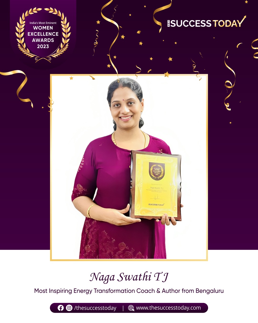 Naga Swathi T J | Award-winning Author, Prominent Energy Transformation Coach and HXM Expert in top MNC - The Success Today - Success Today - thesuccesstoday