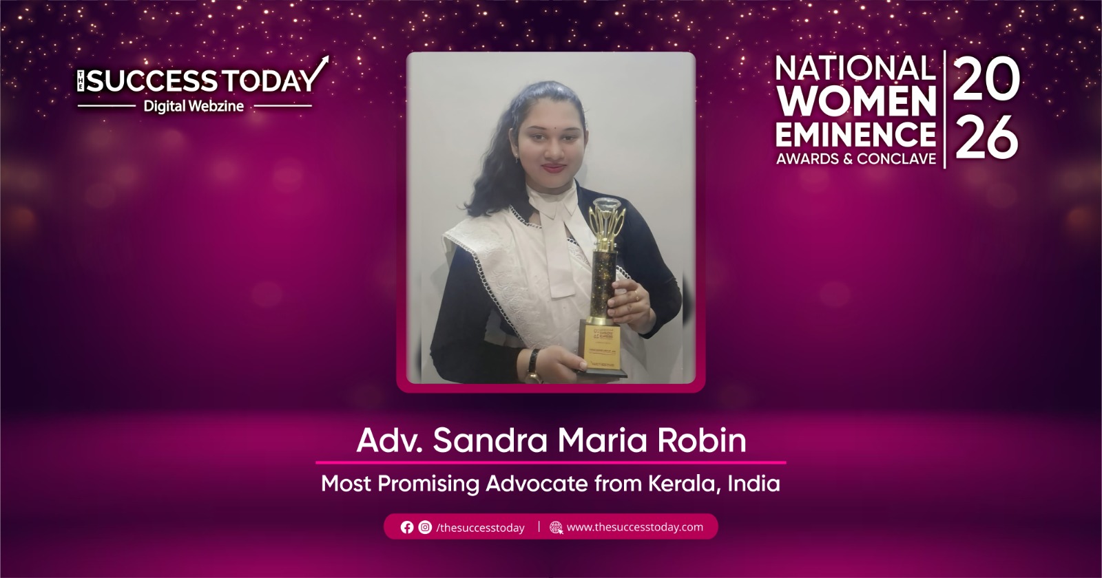Adv. Sandra Maria Robin - Most Promising Advocate from Kerala, India - The Succes Today