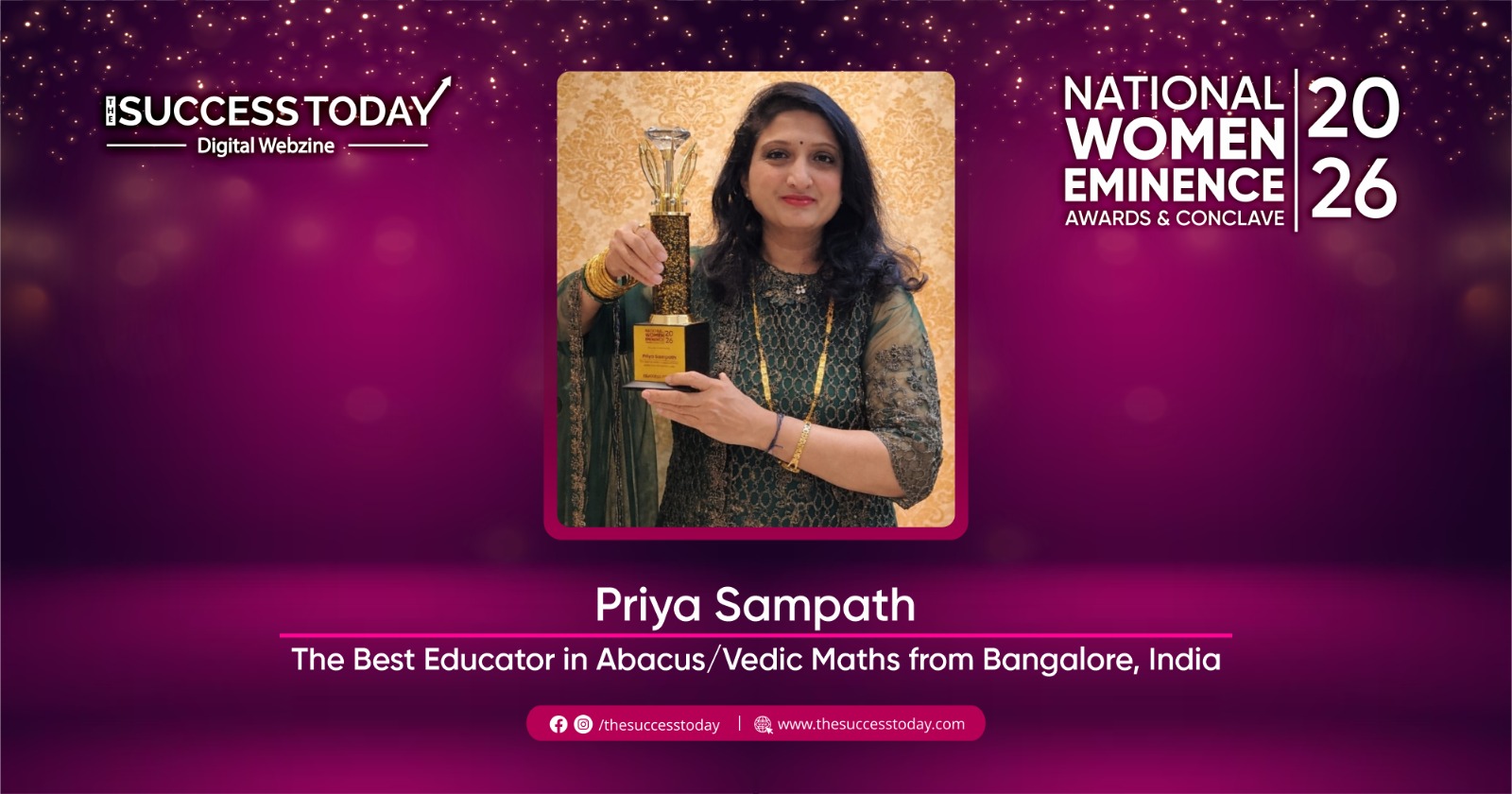 Priya Sampath - The Best Educator in Abacus/Vedic Maths from Bangalore, India - The Success Today